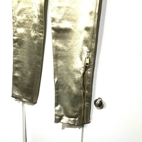 Burberry Gold Satin Women Skinny pant with zip ankle *RARE find* Prorsum NWT - Picture 5 of 6